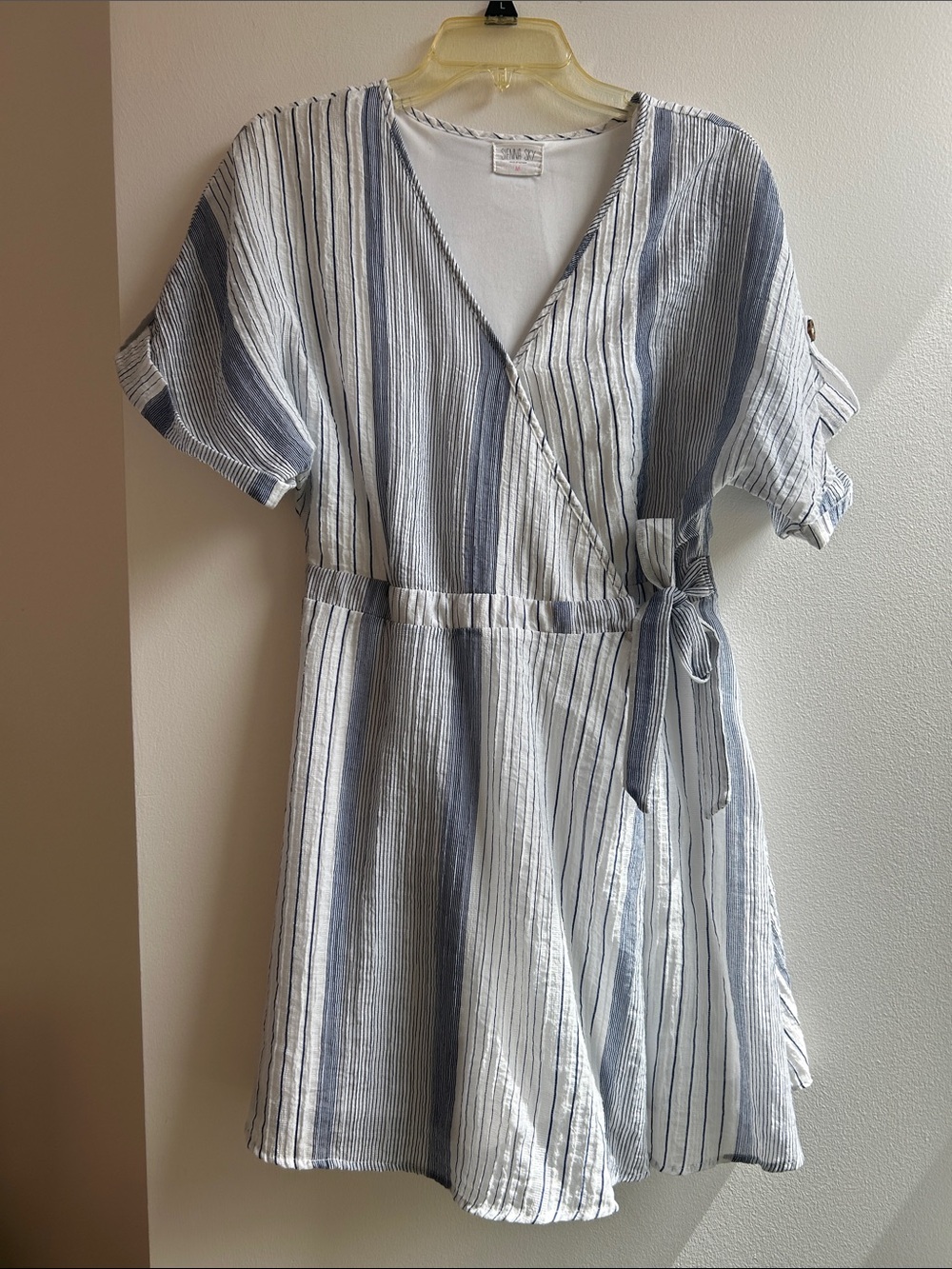 Sienna Sky Blue and White Striped Wrap Dress
